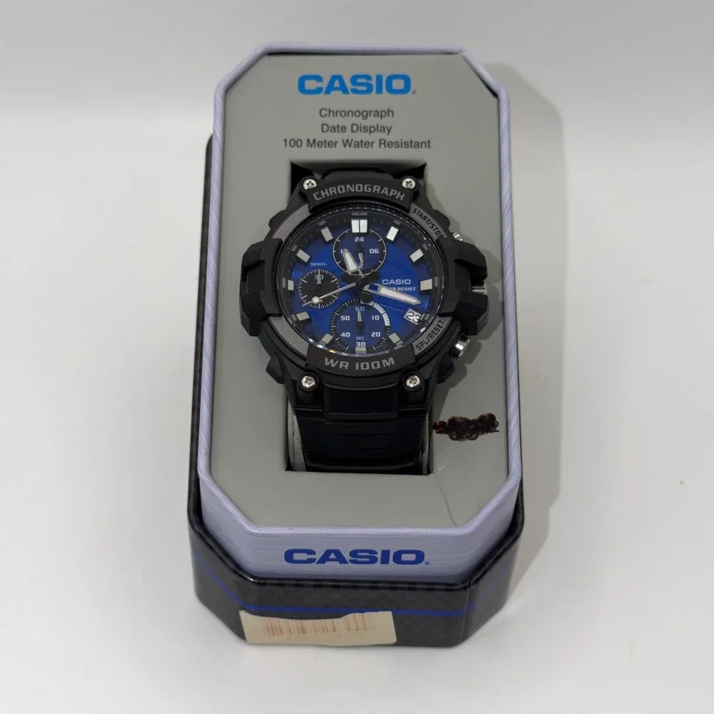 Casio Chronograph Watch Mens Blue Black Resin Sport MCW-100H-2AV